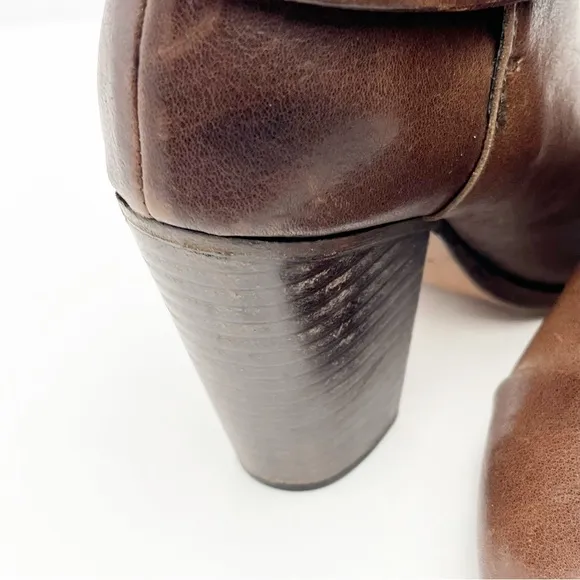 RAG &amp; BONE Harlow Brown Leather Adjustable Straps Almond Toe Chunky Heel Booties