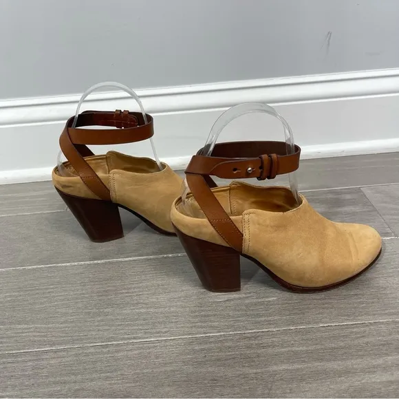 Rag &amp; Bone Kenny Nubuck Ankle Strap Slide Camel 37 7 Boho Western Southwestern