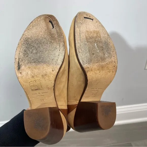 Rag &amp; Bone Kenny Nubuck Ankle Strap Slide Camel 37 7 Boho Western Southwestern