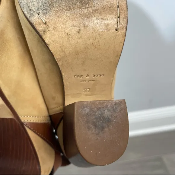 Rag &amp; Bone Kenny Nubuck Ankle Strap Slide Camel 37 7 Boho Western Southwestern