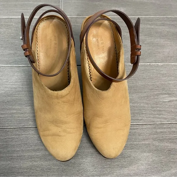 Rag &amp; Bone Kenny Nubuck Ankle Strap Slide Camel 37 7 Boho Western Southwestern