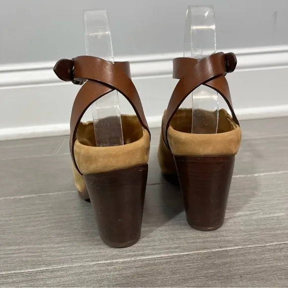 Rag &amp; Bone Kenny Nubuck Ankle Strap Slide Camel 37 7 Boho Western Southwestern