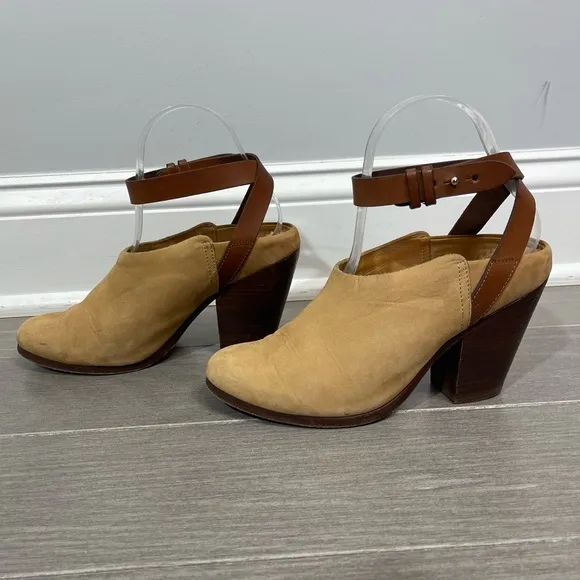 Rag &amp; Bone Kenny Nubuck Ankle Strap Slide Camel 37 7 Boho Western Southwestern
