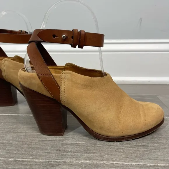 Rag &amp; Bone Kenny Nubuck Ankle Strap Slide Camel 37 7 Boho Western Southwestern