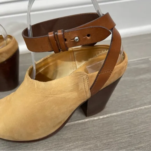 Rag &amp; Bone Kenny Nubuck Ankle Strap Slide Camel 37 7 Boho Western Southwestern