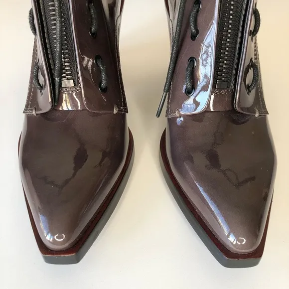 Rag &amp; Bone NWOT Gray Patent Leather Lace-up Wood Block Heel Ankle Boots 7