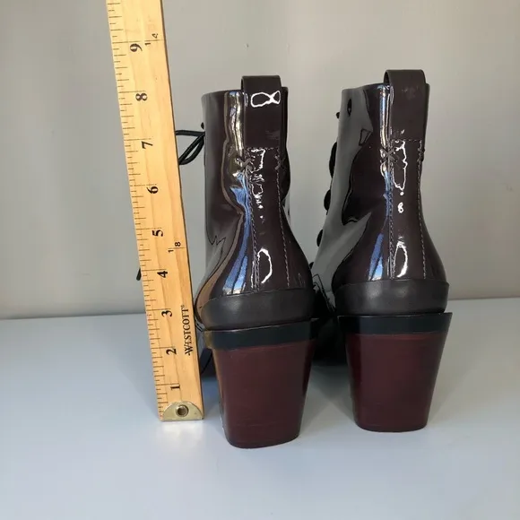 Rag &amp; Bone NWOT Gray Patent Leather Lace-up Wood Block Heel Ankle Boots 7