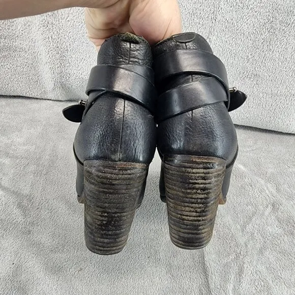 Rag &amp; Bone Shoes Womens 9 Harrow Black Leather Ankle Booties Knob Post Strap