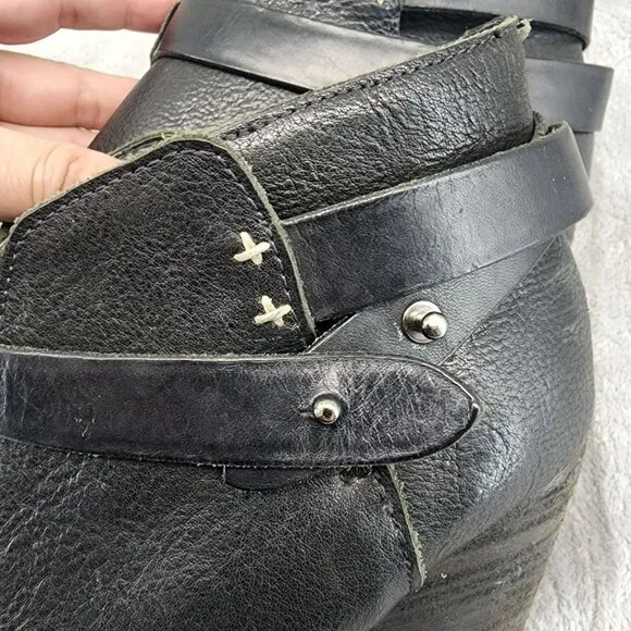 Rag &amp; Bone Shoes Womens 9 Harrow Black Leather Ankle Booties Knob Post Strap