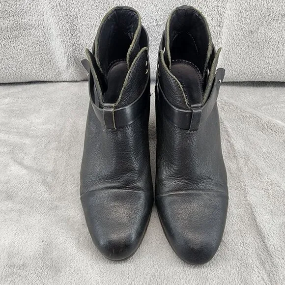 Rag &amp; Bone Shoes Womens 9 Harrow Black Leather Ankle Booties Knob Post Strap