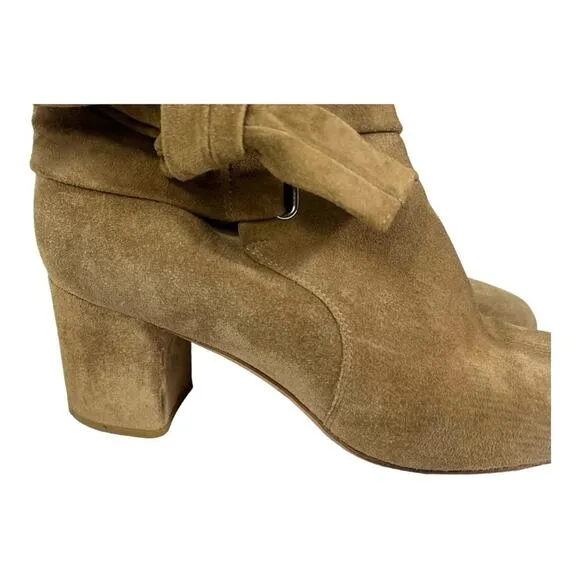 Rag &amp; Bone Suede Block Heel Dahlia Ankle Tie Bootie 39 1/2 /9.5 (runs small)