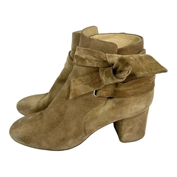 Rag &amp; Bone Suede Block Heel Dahlia Ankle Tie Bootie 39 1/2 /9.5 (runs small)