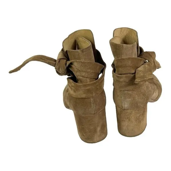 Rag &amp; Bone Suede Block Heel Dahlia Ankle Tie Bootie 39 1/2 /9.5 (runs small)
