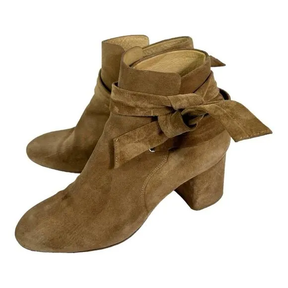 Rag &amp; Bone Suede Block Heel Dahlia Ankle Tie Bootie 39 1/2 /9.5 (runs small)