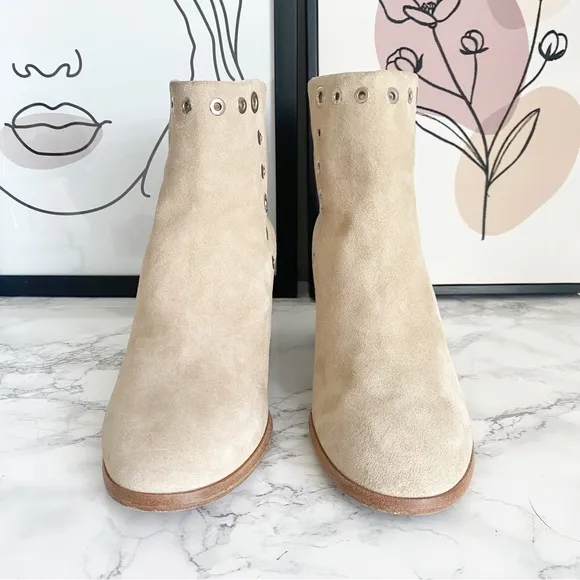 Rag &amp; Bone Willow Sand Suede Block Heel Grommet Ankle Boots 9