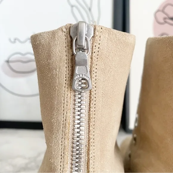 Rag &amp; Bone Willow Sand Suede Block Heel Grommet Ankle Boots 9