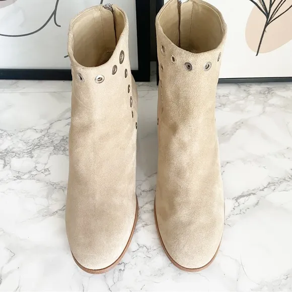 Rag &amp; Bone Willow Sand Suede Block Heel Grommet Ankle Boots 9