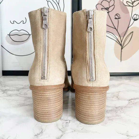 Rag &amp; Bone Willow Sand Suede Block Heel Grommet Ankle Boots 9