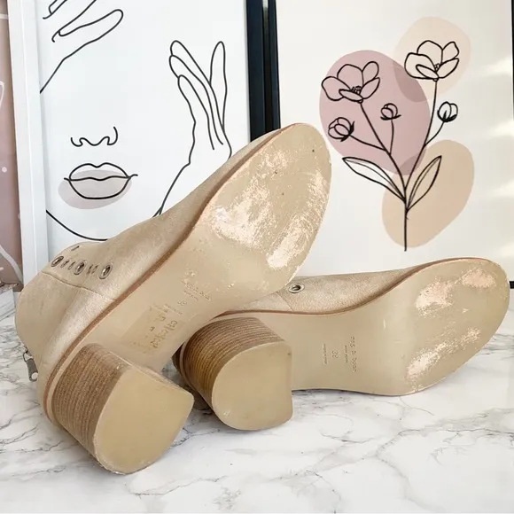 Rag &amp; Bone Willow Sand Suede Block Heel Grommet Ankle Boots 9