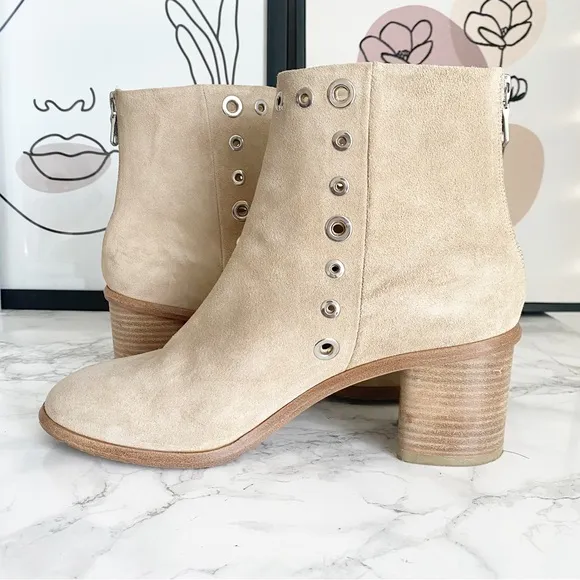 Rag &amp; Bone Willow Sand Suede Block Heel Grommet Ankle Boots 9