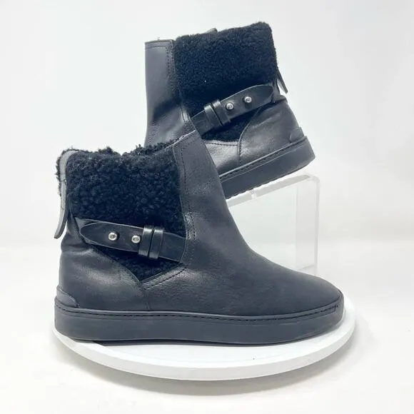 RAG &amp; BONES Boots Women Size 36 / US 5 Shearling Flat Farling Black Zipper Ankle
