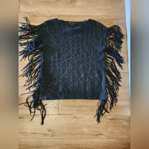 Ralph Lauren Black Label 100% Cashmere Cable Knit Fringe Women's M Sweater Vest