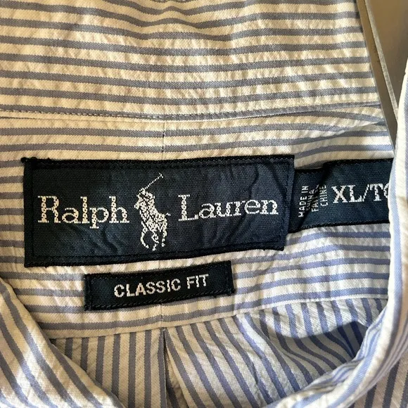 Ralph Lauren Blue striped button down shirt men’s size XL