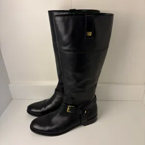 Ralph Lauren Flat Black Knee High Riding Boots Old Money Classic