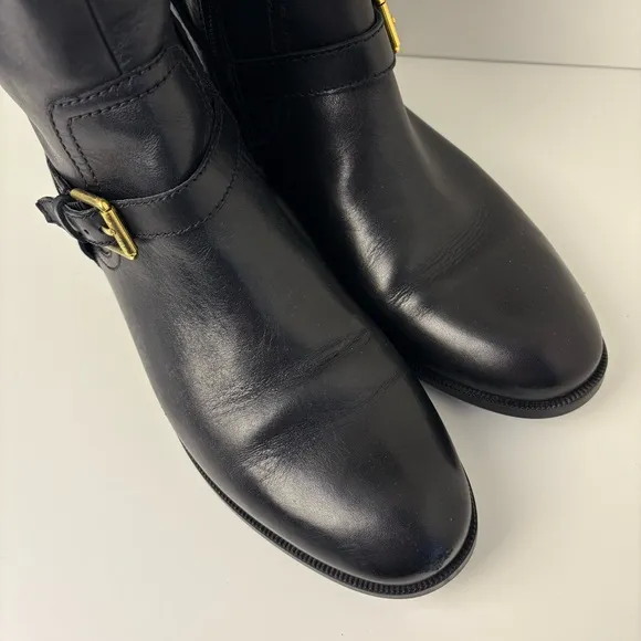 Ralph Lauren Flat Black Knee High Riding Boots Old Money Classic