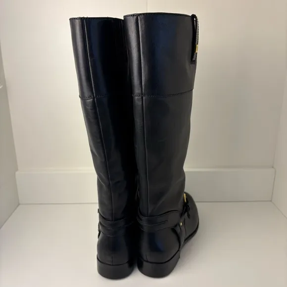 Ralph Lauren Flat Black Knee High Riding Boots Old Money Classic
