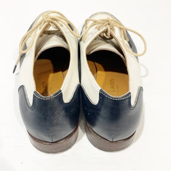 Ralph Lauren Italy Oxfords Women’s 7.5B Blue White Leather Saddle Shoes 2 Tone