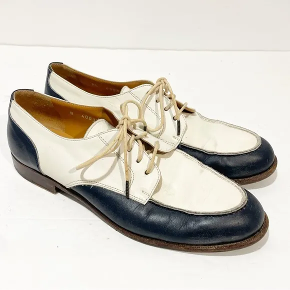 Ralph Lauren Italy Oxfords Women’s 7.5B Blue White Leather Saddle Shoes 2 Tone
