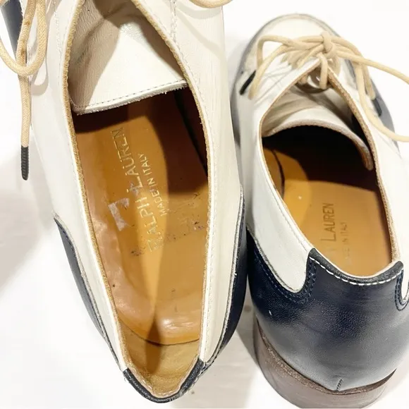 Ralph Lauren Italy Oxfords Women’s 7.5B Blue White Leather Saddle Shoes 2 Tone