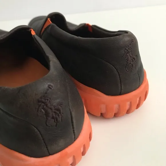 Ralph Lauren Leather Brown and Orange Slip-On Shoes