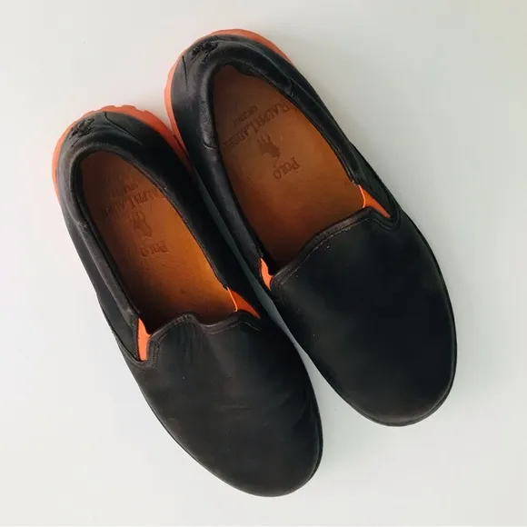 Ralph Lauren Leather Brown and Orange Slip-On Shoes