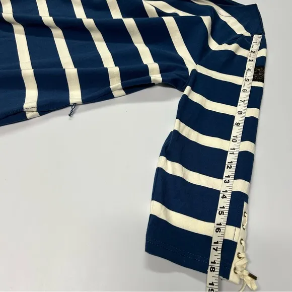 Ralph Lauren Nautical Midi Dress Sz L Boat Neck Striped 3/4 Sleeve Cotton Blue