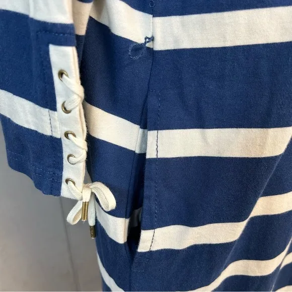 Ralph Lauren Nautical Midi Dress Sz L Boat Neck Striped 3/4 Sleeve Cotton Blue