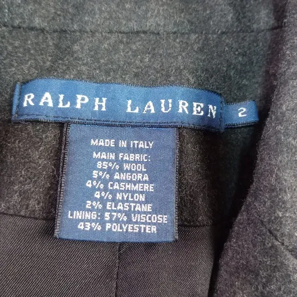 Ralph Lauren Wool Angora Cashmere Blazer Sz 2‎ Italy Black 2 Button Pockets