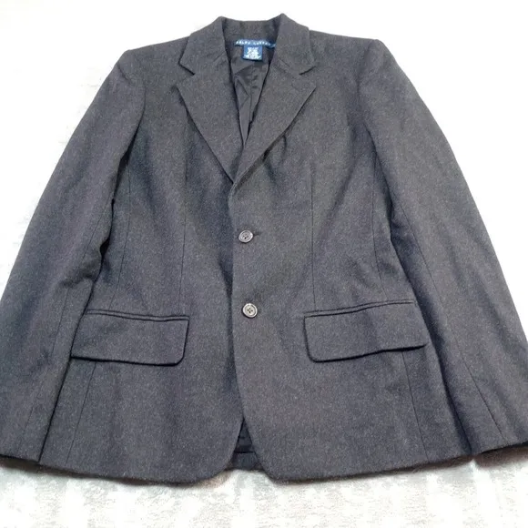 Ralph Lauren Wool Angora Cashmere Blazer Sz 2‎ Italy Black 2 Button Pockets