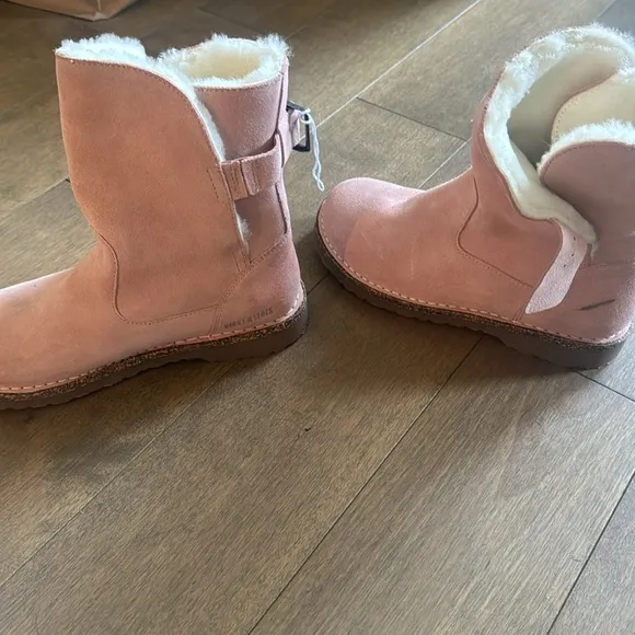 Rare Birkenstock Uppsala Shearling Suede Leather Pink Boots size 36 us 5-5.5