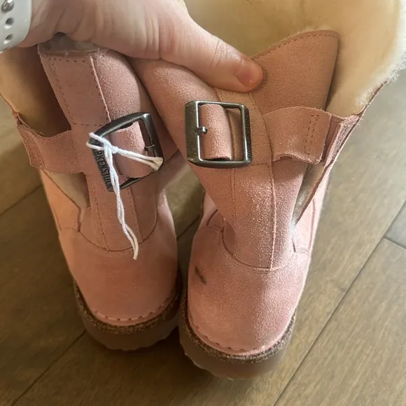 Rare Birkenstock Uppsala Shearling Suede Leather Pink Boots size 36 us 5-5.5