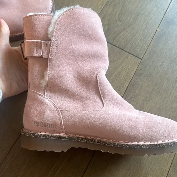Rare Birkenstock Uppsala Shearling Suede Leather Pink Boots size 36 us 5-5.5