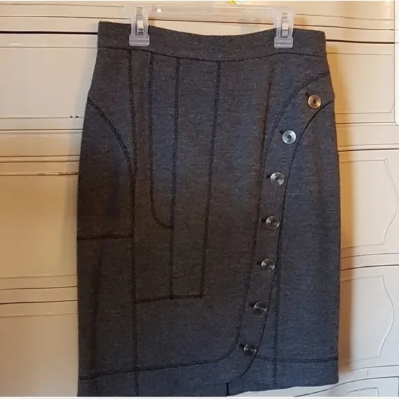 RARE Derek Lam Cashmere Wool Italian Gray Skirt Luxury Button Detail Winter