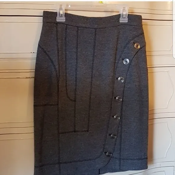RARE Derek Lam Cashmere Wool Italian Gray Skirt Luxury Button Detail Winter