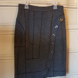 RARE Derek Lam Cashmere Wool Italian Gray Skirt Luxury Button Detail Winter