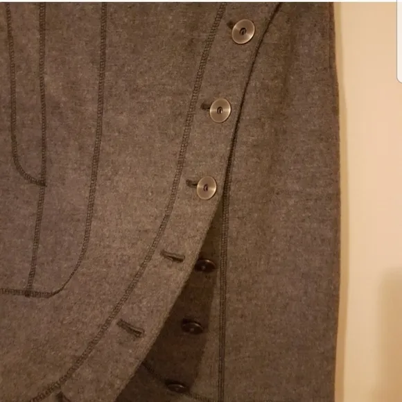 RARE Derek Lam Cashmere Wool Italian Gray Skirt Luxury Button Detail Winter
