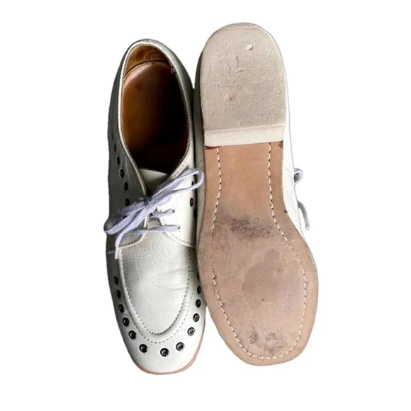 RARE Vintage Sunbeam White Bowl Oxford Shoes Footwear Leather Flat Loafer US 7.5