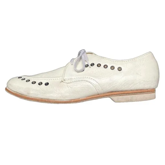 RARE Vintage Sunbeam White Bowl Oxford Shoes Footwear Leather Flat Loafer US 7.5