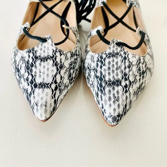 RAYE REVOLVE Black White Two Tone Snakeskin Toe Lace Up Ballet Flats Shoes 36