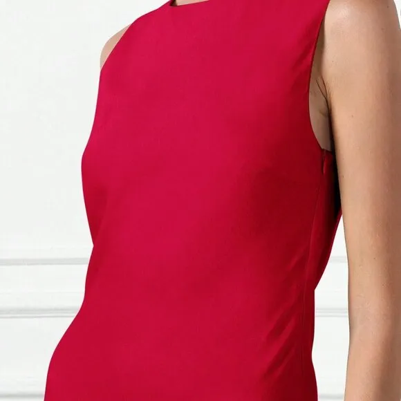 Red Elegant Women's Satin Boat Neck Sleeveless Midaxi Dress